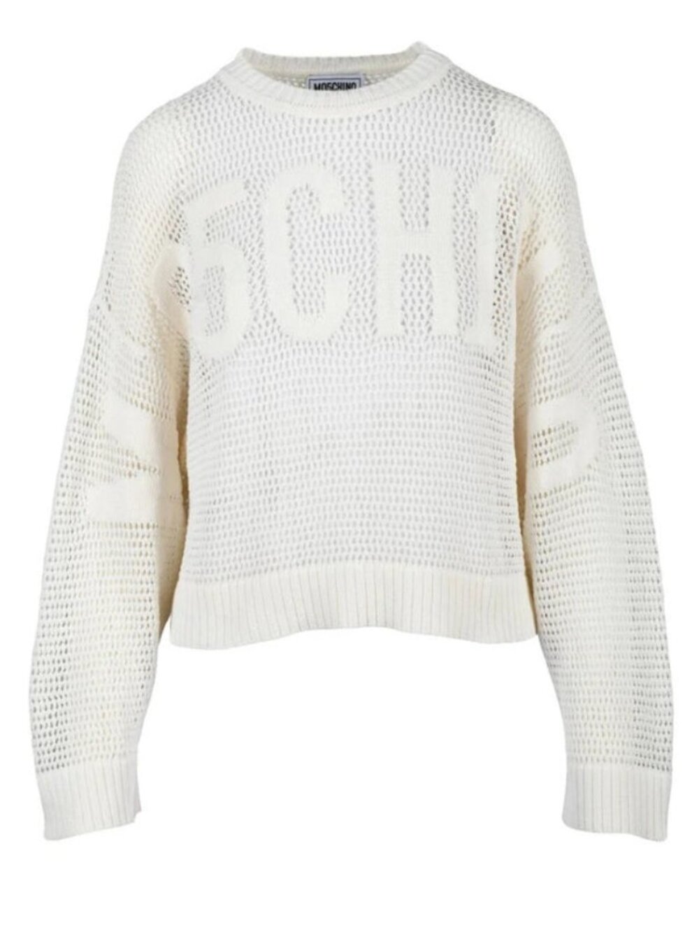 MO5CH1NO JEANS cream-colored open-knit crewneck sweater from Moschino Jeans